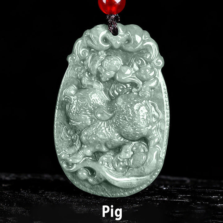 Collana con ciondolo in corda con Buddha Stones, zodiaco cinese, giada, anno del cavallo, fortuna - Maiale - image 22