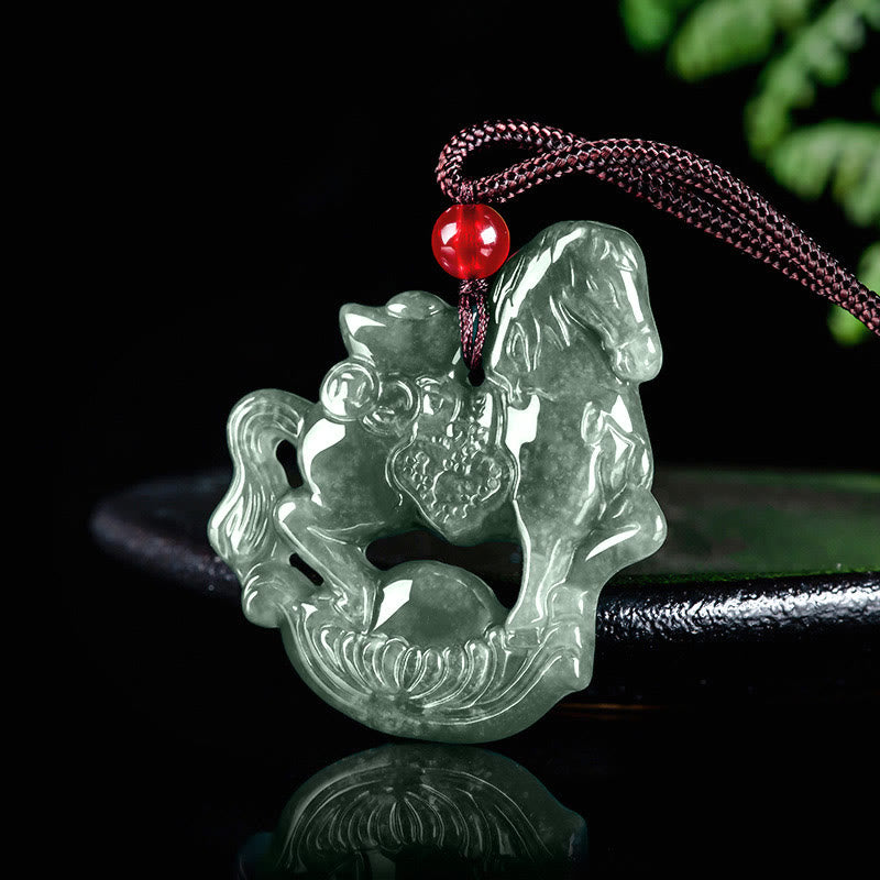 Collana con ciondolo in corda, lingotto di giada, Buddha Stones, anno del cavallo, fortuna e prosperità - image 2