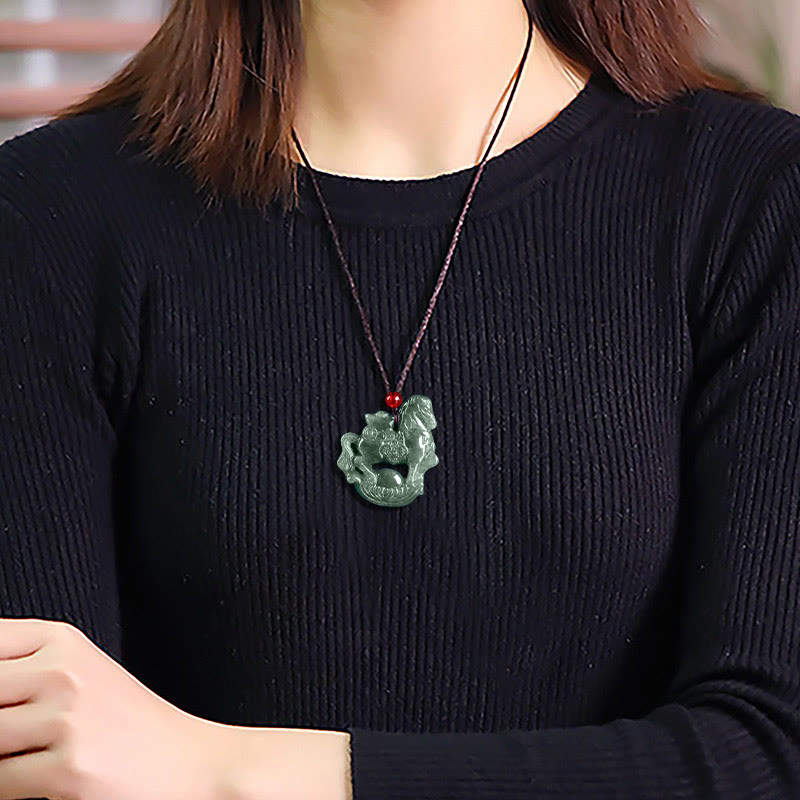 Collana con ciondolo in corda, lingotto di giada, Buddha Stones, anno del cavallo, fortuna e prosperità - image 11