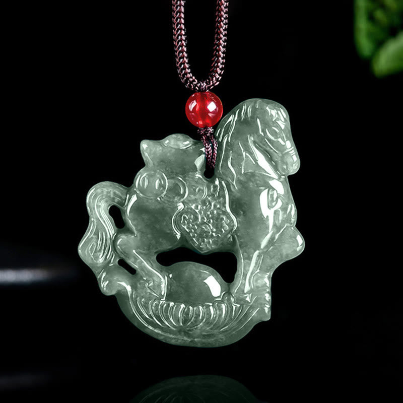 Collana con ciondolo in corda, lingotto di giada, Buddha Stones, anno del cavallo, fortuna e prosperità - Cavallo - image 0