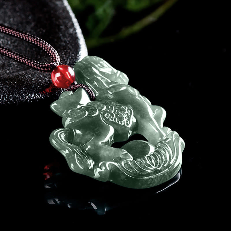 Collana con ciondolo in corda, lingotto di giada, Buddha Stones, anno del cavallo, fortuna e prosperità - image 3