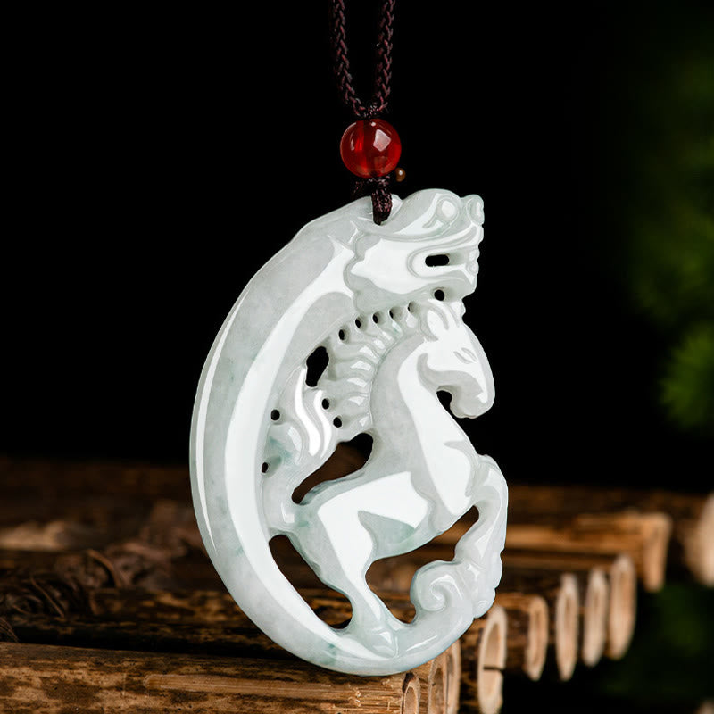 Collana con ciondolo in corda di giada e pietre Buddha Stones dell'anno del cavallo del drago - image 2