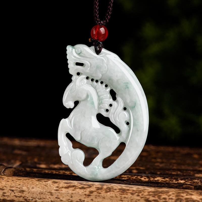 Collana con ciondolo in corda di giada e pietre Buddha Stones dell'anno del cavallo del drago - Cavallo - image 0