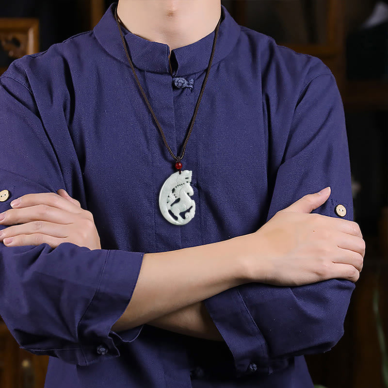 Collana con ciondolo in corda di giada e pietre Buddha Stones dell'anno del cavallo del drago - image 6