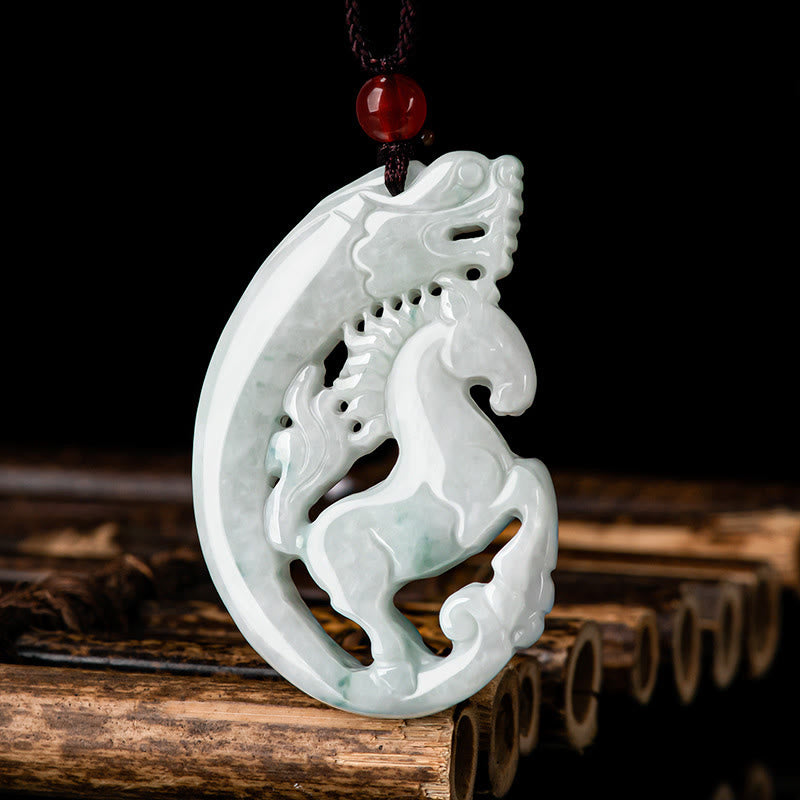 Collana con ciondolo in corda di giada e pietre Buddha Stones dell'anno del cavallo del drago - image 1