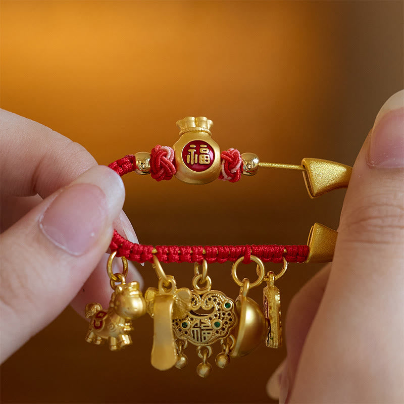 Spilla portafortuna in ottone con manico Ruyi e ciondolo a forma di cavallo Buddha Stones, carattere Fu, attrae la fortuna - image 3