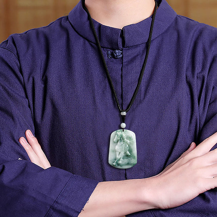 Collana con ciondolo in corda con abbondanza di giada dell'anno del cavallo Buddha Stones - image 9