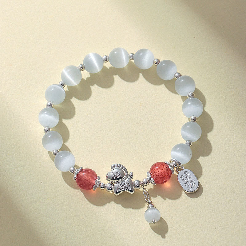 Braccialetto dell'amore con carattere Fu dell'anno del cavallo, in cristallo di quarzo rosa naturale con occhio di gatto Buddha Stones - Quarzo fragola occhio di gatto (circonferenza polso 14-16 cm) - image 7