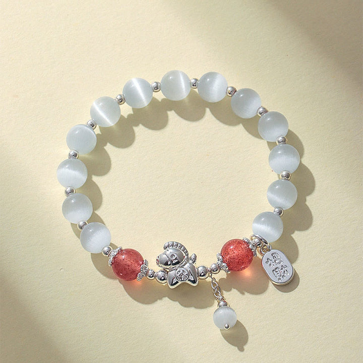 Braccialetto dell'amore con carattere Fu dell'anno del cavallo, in cristallo di quarzo rosa naturale con occhio di gatto Buddha Stones - Quarzo fragola occhio di gatto (circonferenza polso 14-16 cm) - image 7