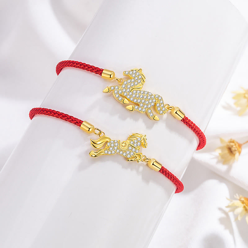 Bracciale Buddha Stones in argento sterling 925 placcato oro 18k con corda rossa, simbolo della forza dell'anno del cavallo - image 2