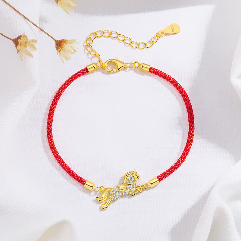 Bracciale portafortuna in argento sterling 925 con corda rossa dorata e pietre Buddha Stones, zodiaco cinese, anno del cavallo - image 4