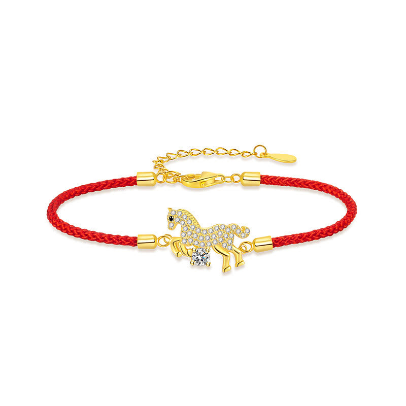 Bracciale regolabile in argento sterling 925 con cordino rosso dorato "Anno del cavallo" di Buddha Stones - image 4