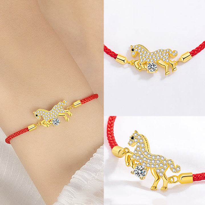 Bracciale regolabile in argento sterling 925 con cordino rosso dorato "Anno del cavallo" di Buddha Stones - image 6
