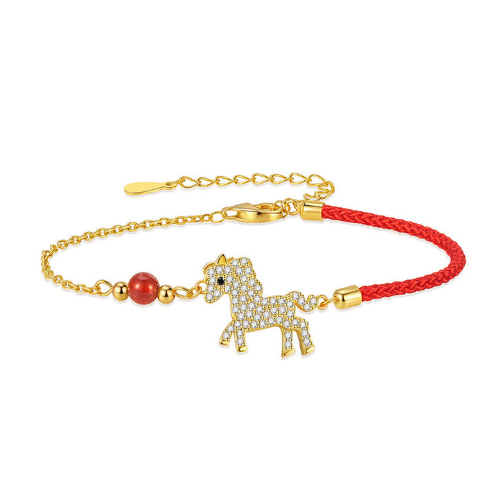 Bracciale Buddha Stones in argento sterling 925 placcato oro 18k con corda rossa per l'anno del cavallo - image 4