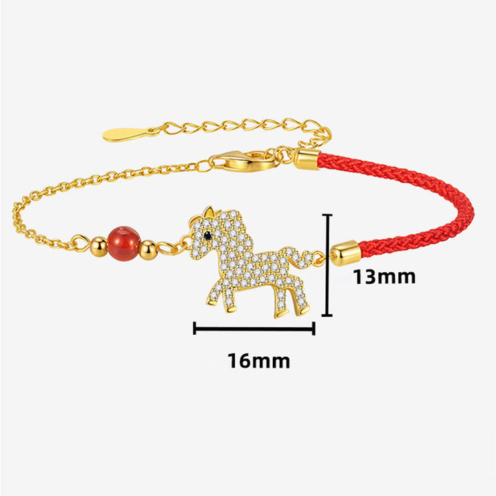 Bracciale Buddha Stones in argento sterling 925 placcato oro 18k con corda rossa per l'anno del cavallo - image 3