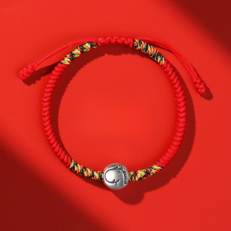 Bracciale intrecciato con corda rossa in argento sterling 999 con motivo zodiacale cinese dell'anno del cavallo , Buddha Stones - Cavallo rosso - image 0