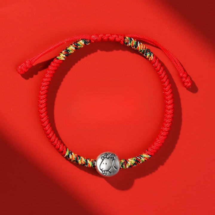 Bracciale intrecciato con corda rossa in argento sterling 999 con motivo zodiacale cinese dell'anno del cavallo , Buddha Stones - Filo rosso di capra - image 25