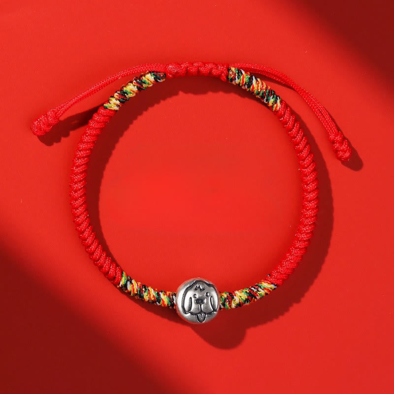 Bracciale intrecciato con corda rossa in argento sterling 999 con motivo zodiacale cinese dell'anno del cavallo , Buddha Stones - Filo rosso per cani - image 28
