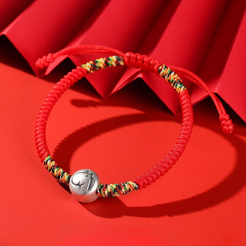 Bracciale intrecciato con corda rossa in argento sterling 999 con motivo zodiacale cinese dell'anno del cavallo , Buddha Stones - image 5