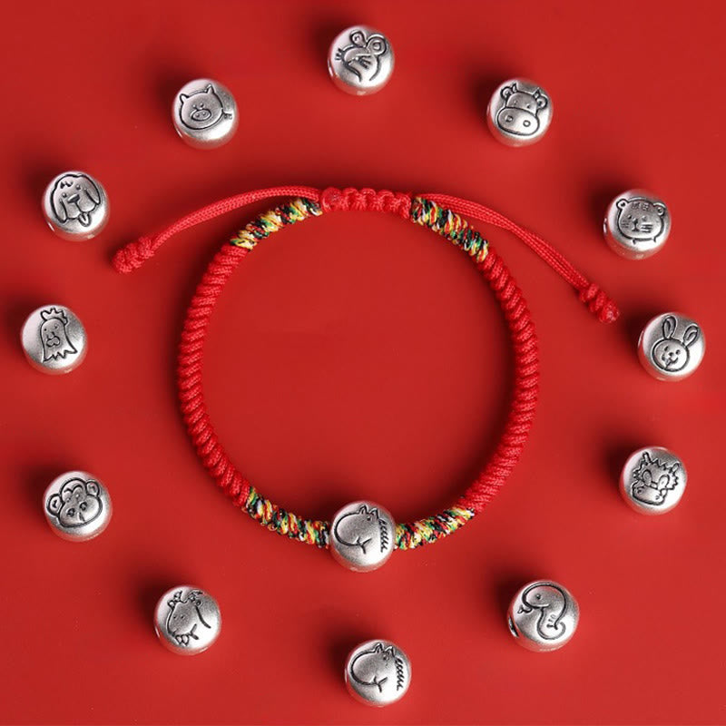 Bracciale intrecciato con corda rossa in argento sterling 999 con motivo zodiacale cinese dell'anno del cavallo , Buddha Stones - image 30