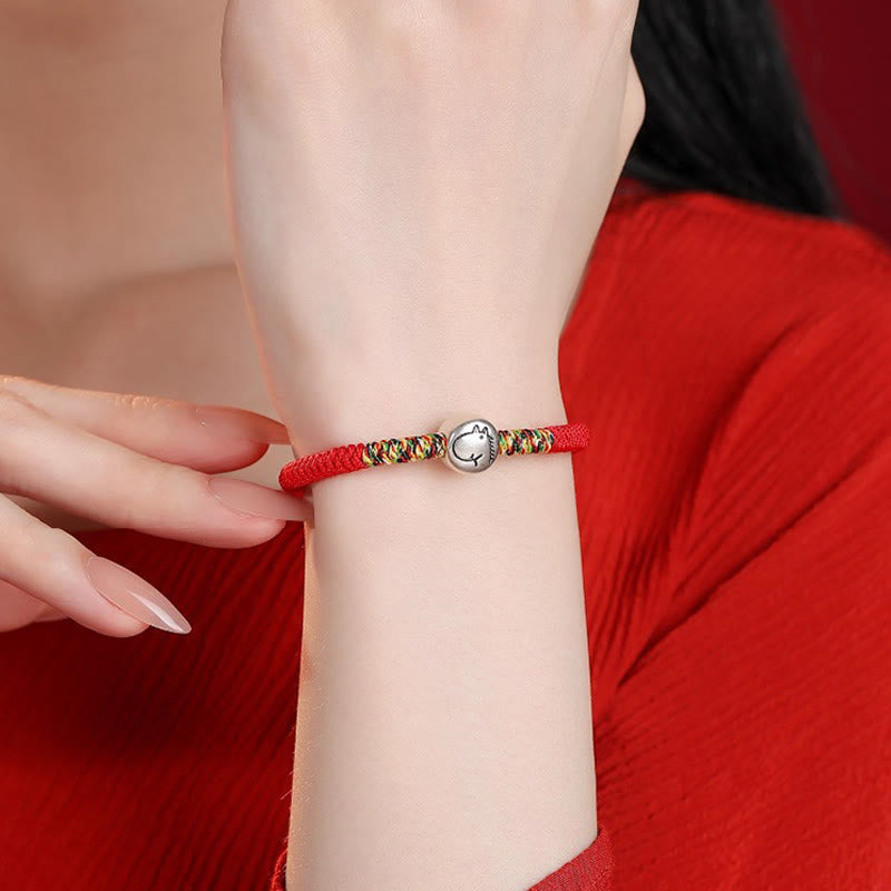 Bracciale intrecciato con corda rossa in argento sterling 999 con motivo zodiacale cinese dell'anno del cavallo , Buddha Stones - image 9