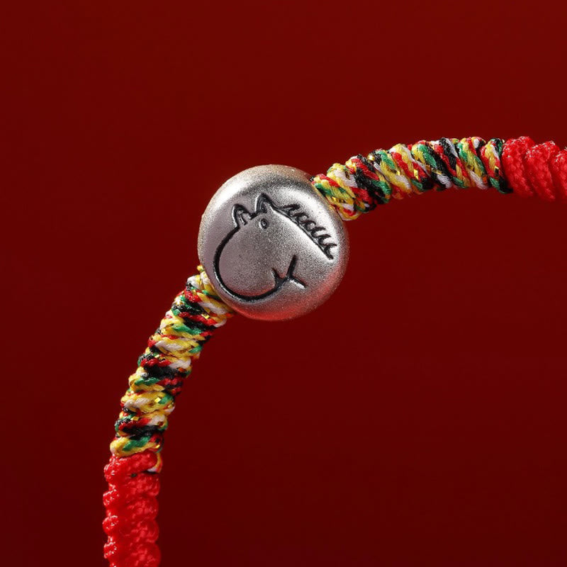 Bracciale intrecciato con corda rossa in argento sterling 999 con motivo zodiacale cinese dell'anno del cavallo , Buddha Stones - image 7