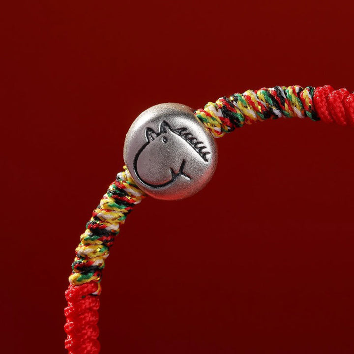 Bracciale intrecciato con corda rossa in argento sterling 999 con motivo zodiacale cinese dell'anno del cavallo , Buddha Stones - image 7