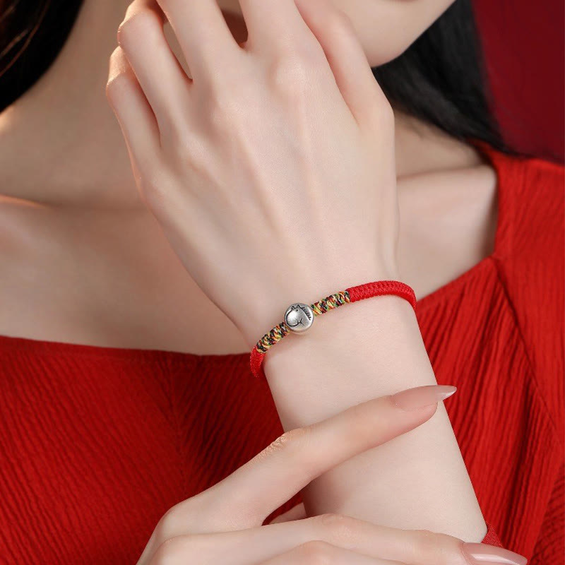 Bracciale intrecciato con corda rossa in argento sterling 999 con motivo zodiacale cinese dell'anno del cavallo , Buddha Stones - image 10