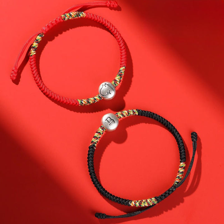 Bracciale intrecciato con corda rossa in argento sterling 999 con motivo zodiacale cinese dell'anno del cavallo , Buddha Stones - image 12