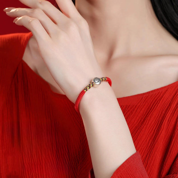 Bracciale intrecciato con corda rossa in argento sterling 999 con motivo zodiacale cinese dell'anno del cavallo , Buddha Stones - image 11
