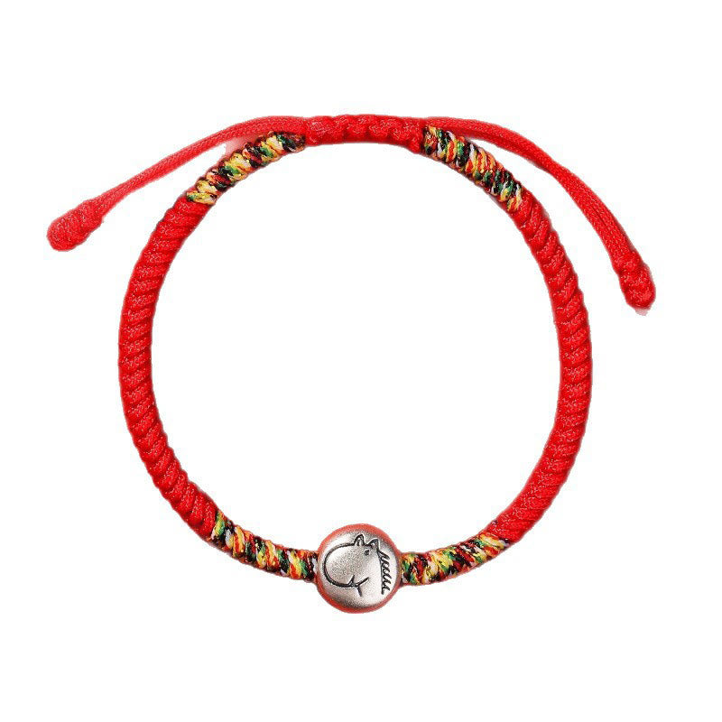 Bracciale intrecciato con corda rossa in argento sterling 999 con motivo zodiacale cinese dell'anno del cavallo , Buddha Stones - image 13