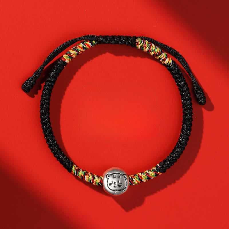 Bracciale intrecciato con corda rossa in argento sterling 999 con motivo zodiacale cinese dell'anno del cavallo , Buddha Stones - Corda nera tigre - image 33