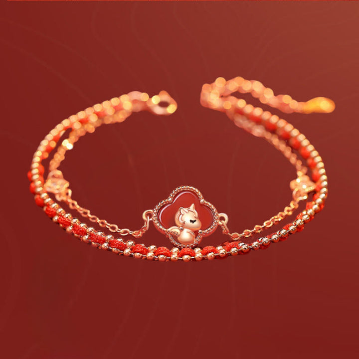 Bracciale Buddha Stones in argento sterling 925 con agata rossa e giada Hetian, simbolo della fiducia nell'anno del cavallo - image 1