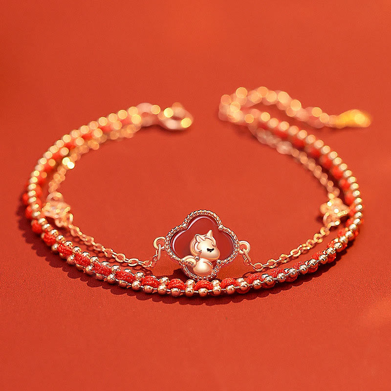 Bracciale Buddha Stones in argento sterling 925 con cavallo, quadrifoglio, agata rossa, giada Hetian, per la fiducia - Agata rossa (circonferenza del polso: 14-18 cm) - image 0