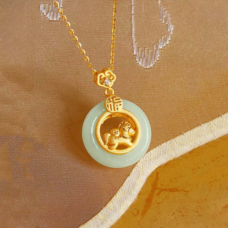 Collana con ciondolo in argento sterling 925 con fibbia della pace e giada Hetian dell'anno del cavallo, motivo Buddha Stones - image 3