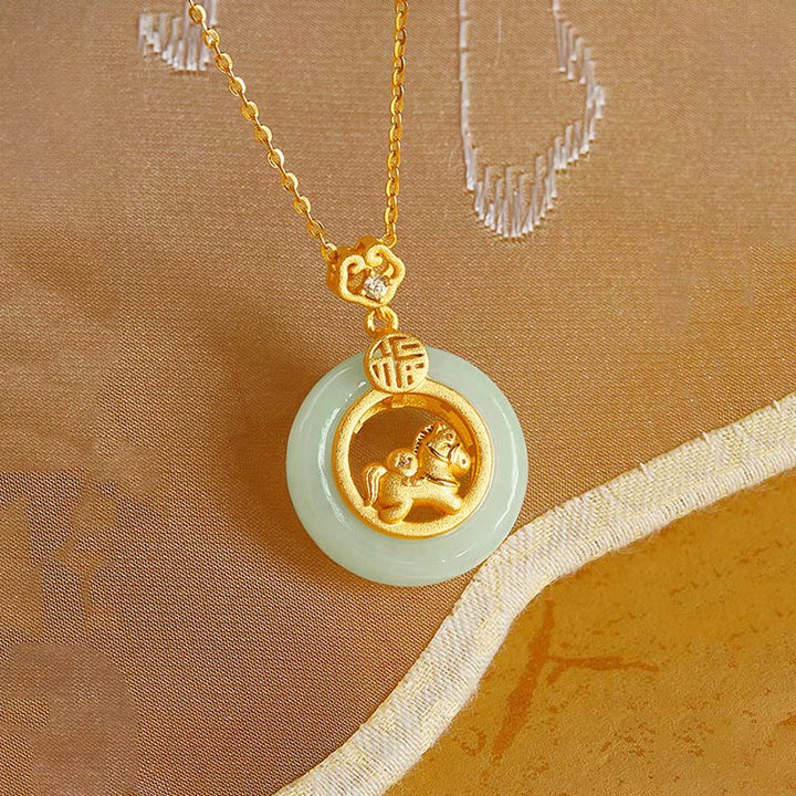 Collana con ciondolo in argento sterling 925 con fibbia della pace e giada Hetian dell'anno del cavallo, motivo Buddha Stones - image 3
