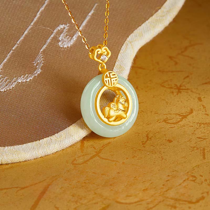 Collana con ciondolo in argento sterling 925 con fibbia della pace e giada Hetian dell'anno del cavallo, motivo Buddha Stones - image 2