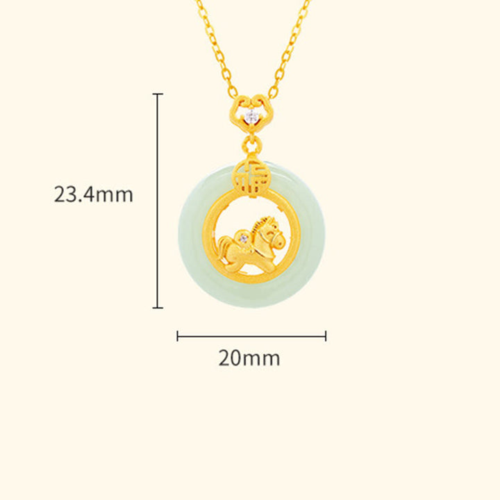 Collana con ciondolo in argento sterling 925 con fibbia della pace e giada Hetian dell'anno del cavallo, motivo Buddha Stones - image 4