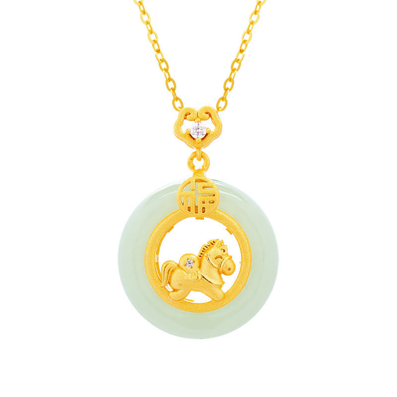 Collana con ciondolo in argento sterling 925 con fibbia della pace e giada Hetian dell'anno del cavallo, motivo Buddha Stones - image 5