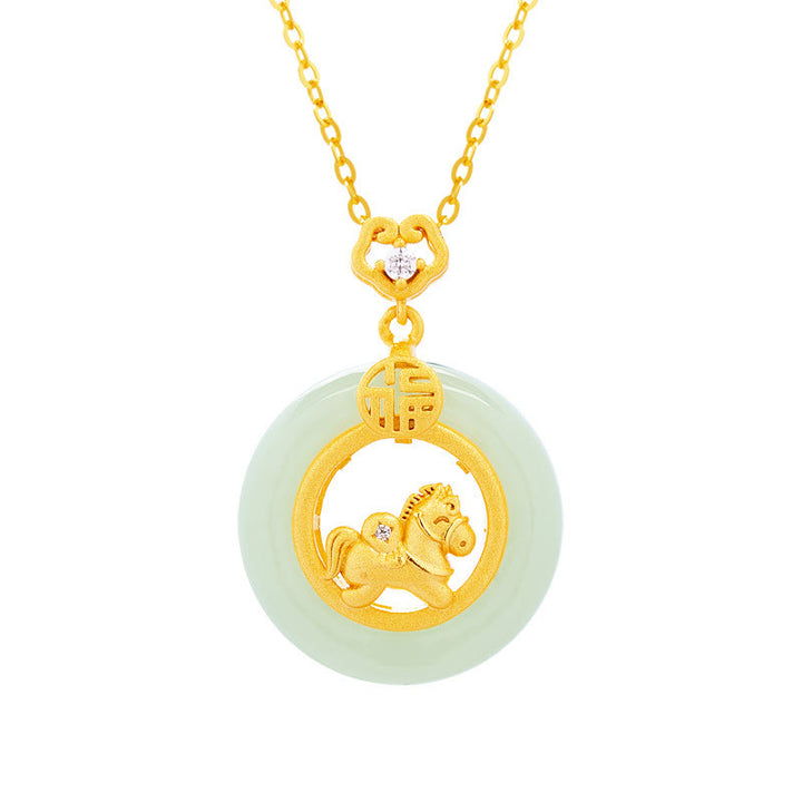 Collana con ciondolo in argento sterling 925 con fibbia della pace e giada Hetian dell'anno del cavallo, motivo Buddha Stones - image 5
