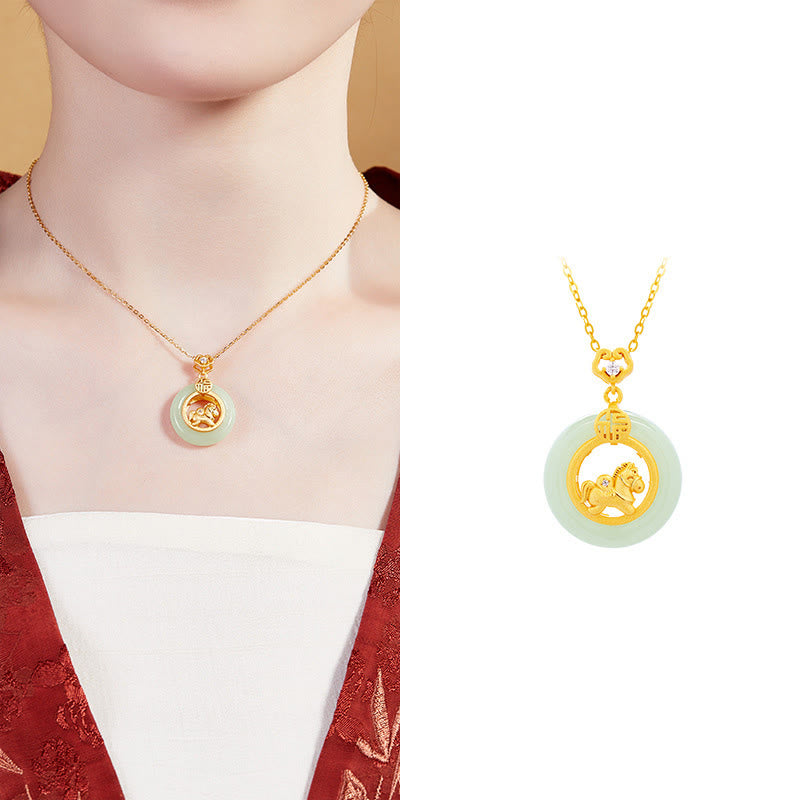 Collana con ciondolo in argento sterling 925 con fibbia della pace e giada Hetian dell'anno del cavallo, motivo Buddha Stones - image 13