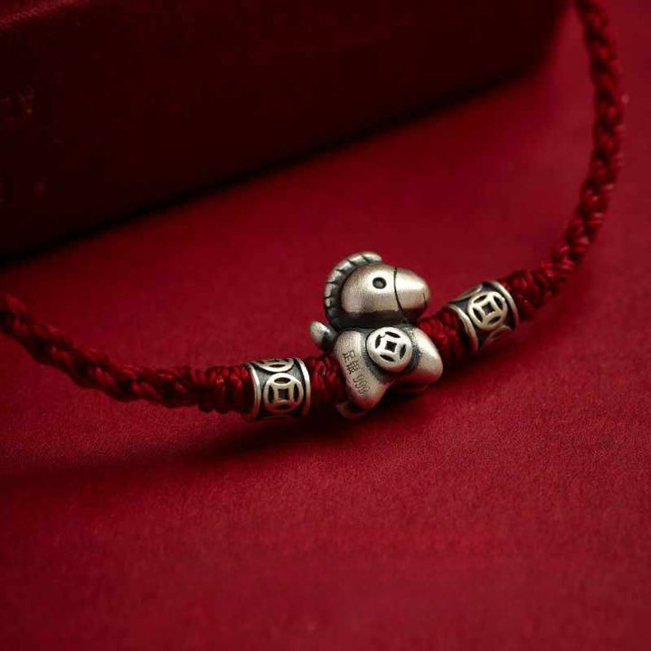 Braccialetto di protezione intrecciato in argento sterling 999 Buddha Stones, Anno del Cavallo - image 11