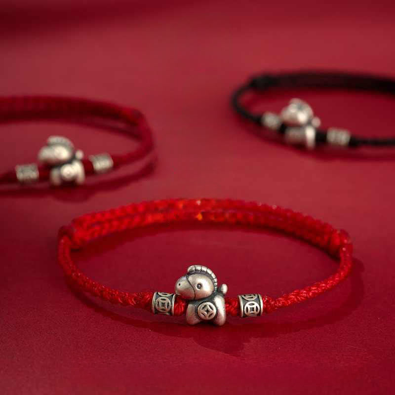 Braccialetto di protezione intrecciato in argento sterling 999 Buddha Stones, Anno del Cavallo - image 0