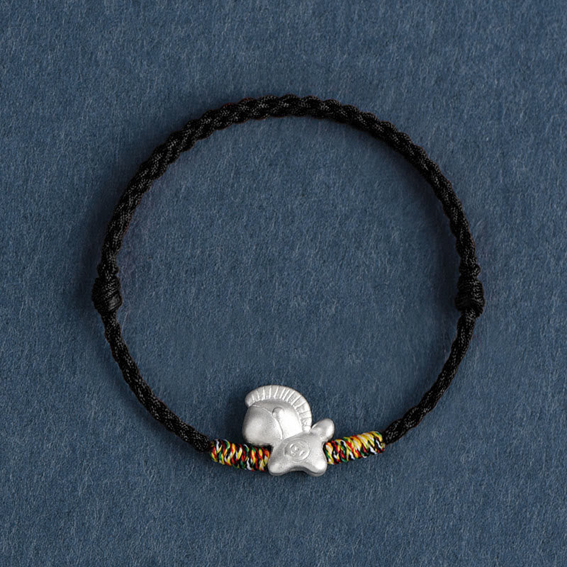 Braccialetto alla cavigliera intrecciato con cordino portafortuna in argento sterling 999, motivo Buddha Stones Year of the Horse - Cavigliera nera (circonferenza 17-30 cm) - image 18