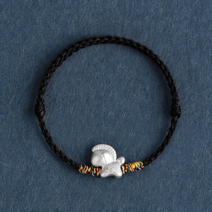 Braccialetto alla cavigliera intrecciato con cordino portafortuna in argento sterling 999, motivo Buddha Stones Year of the Horse - Cavigliera nera (circonferenza 17-30 cm) - image 18