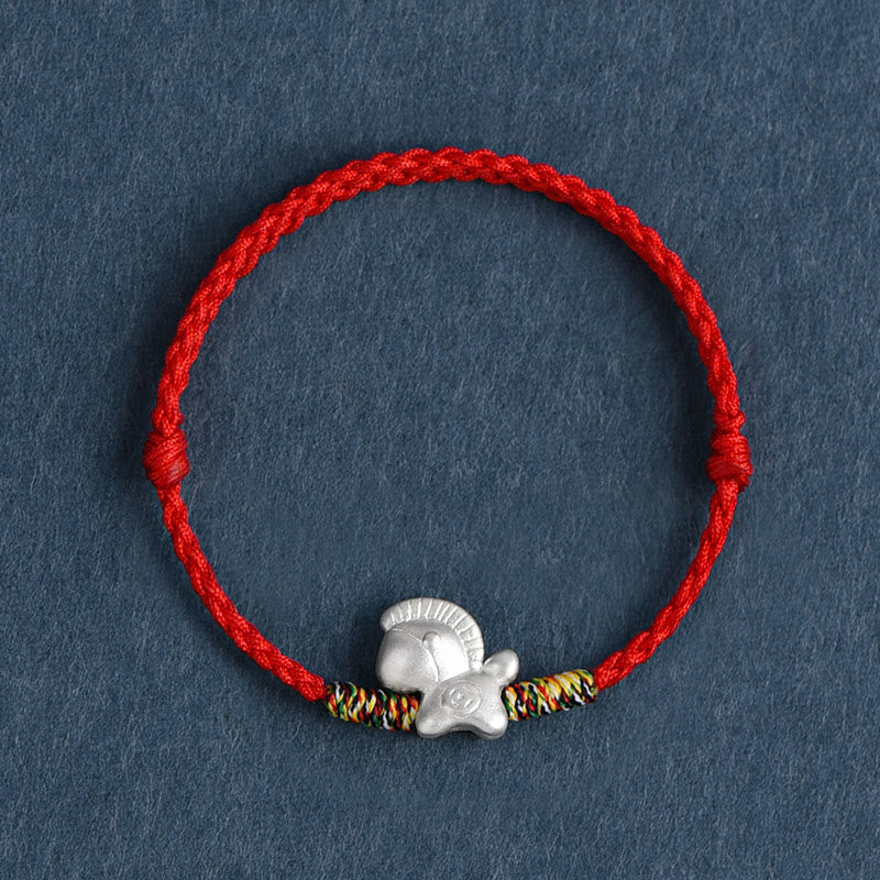 Braccialetto alla cavigliera intrecciato con cordino portafortuna in argento sterling 999, motivo Buddha Stones Year of the Horse - Cavigliera rossa (circonferenza 17-30 cm) - image 12
