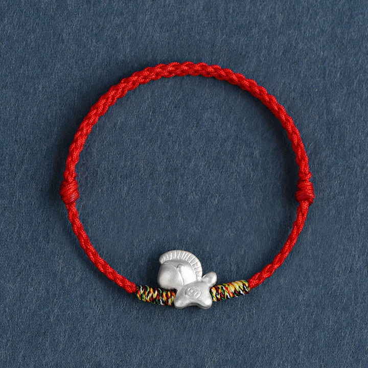 Braccialetto alla cavigliera intrecciato con cordino portafortuna in argento sterling 999, motivo Buddha Stones Year of the Horse - Cavigliera rossa (circonferenza 17-30 cm) - image 12