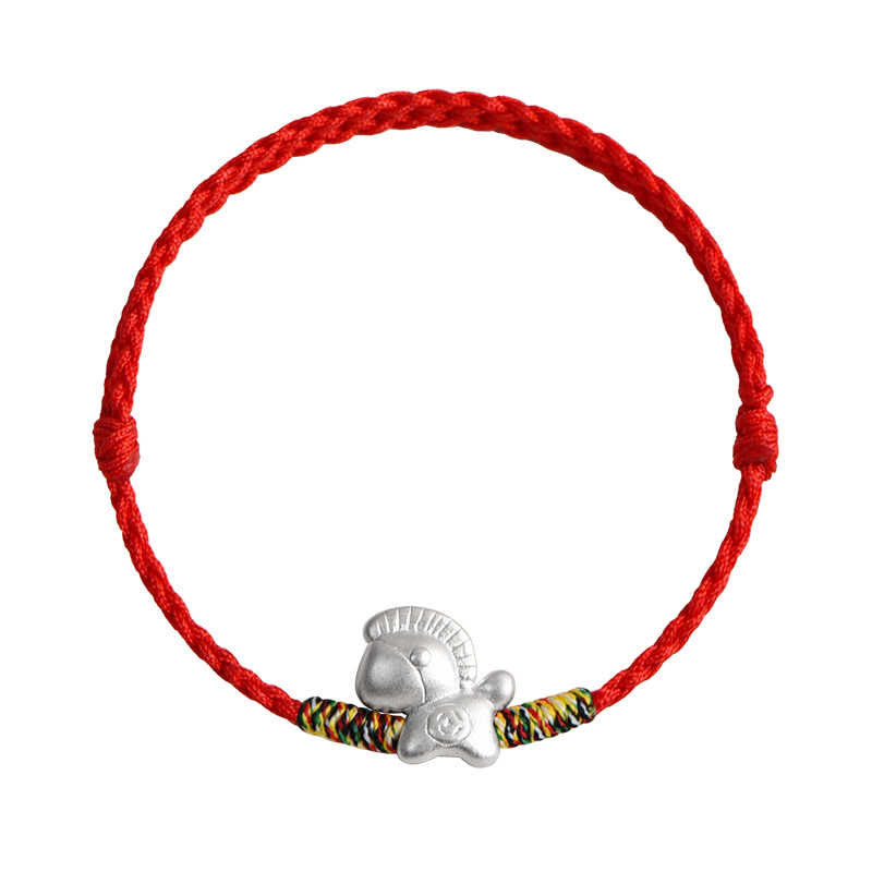 Braccialetto alla cavigliera intrecciato con cordino portafortuna in argento sterling 999, motivo Buddha Stones Year of the Horse - image 17