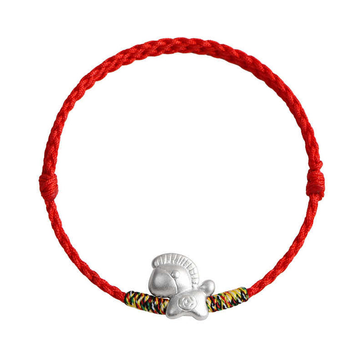 Braccialetto alla cavigliera intrecciato con cordino portafortuna in argento sterling 999, motivo Buddha Stones Year of the Horse - image 17