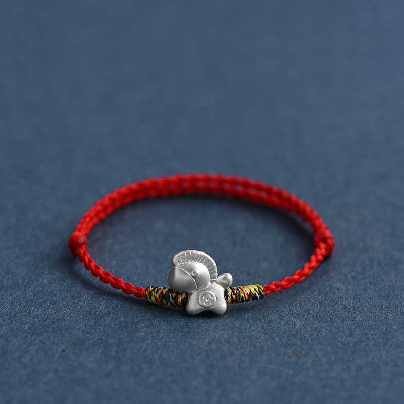 Braccialetto alla cavigliera intrecciato con cordino portafortuna in argento sterling 999, motivo Buddha Stones Year of the Horse - image 2